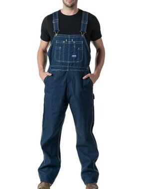 BIG SMITH Men's Rigid Denim Bib Overalls Size 34X28
